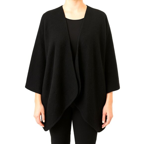 Vintage Black Wool Poncho Open Front Cape Shawl Dark Grunge Fall One Size - Picture 1 of 7